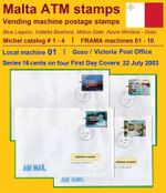MALTA 2002 FRAMA ATM 1-4 / machine 01 / Gozo Victoria / Series 16c on four FDC