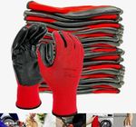 Red & Black Nitrile Coated Work Gloves, Breathable, Machine Washable,12 pairs