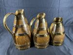 Vintage Geraud Lafitte 3 Oak Wood & Brass Descending Size Pitchers