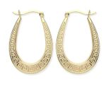 9CT YELLOW GOLD & SILVER GREEK KEY LADIES OVAL CREOLE HOOP EARRINGS