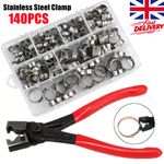 140PCS Single Ear Plus Stainless Steel Hose Clamps O Clips Pipe Fuel Water Air