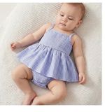 Baby Girls purple gingham print sun dress, with attached skirt and button pants