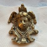 Antique Art Nouveau Brass Female Face Furniture Mount Applique, 1900s Salvage