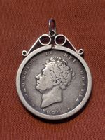 Antique 1826 George IV Shilling Coin Fob /Pendant - Solid Silver Great Condition