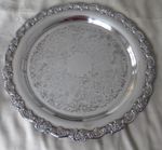 VINTAGE - ONEIDA - SILVER PLATED - ROUND TRAY - ORNATE ROSE BORDER EDGE