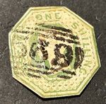 GB SG 54 - Queen Victoria 1s Pale Green (1847)  hand embossed - numeral cancel