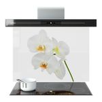 GLASS SPLASHBACK Kitchen Wall Decor Panel Tiles ANY SIZE White Orchid Flower WxH