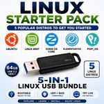 Linux Starter Pack - 5-in-1 Linux OS on 64GB USB Drive