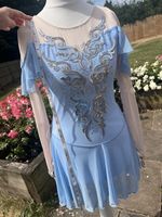 Floaty Frozen/Ice/Skating Dress  Blue/nude Mesh Silver Appliqué Sequins Size 8