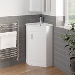 White Corner Vanity Unit with Basin - 585mm - Single Door Contemporary Bathroom