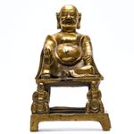 Chinese Figurine Bronze Gilt Laughing Buddha Budai Immortal Chair Stand 20C