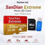 SanDian Extreme Micro SD Card 256GB 512GB V30 U3 A2 4K Memory Card + Adapter