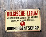 Vintage Belgische Leeuw Belgian Insurance Enamel Advertising Sign Original