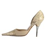 Vintage Chanel Heels D'Orsay Metal Stiletto CC Exotic Leather Snake Beige 5.5