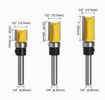 3pcs Straight Template Router Bits Set 1/4in Shank 1/2in Carbide Tipped 2-Flute