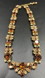 Rare Signed Austria Crystal Choker Necklace Amber Champagne Green Vintage
