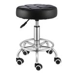 PU Leather Rolling Stool with Wheels Adjustable Swivel Chair with Footrest Ring