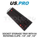 US PRO Tools Socket Storage Tray with 64 Rotating Clips 1/4" 3/8" 1/2" Drive