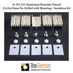 5x Heatsink Pre-drilled for TO-220 15 x 25 x 10mm Pinned with Mounting Kit