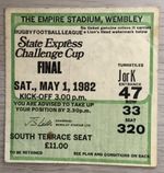 RUGBY LEAGUE CHALLENGE CUP FINAL HULL V WIDNES 1982 TICKET STUB