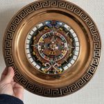 Vintage Mexico Mayan Aztec Copper And Enamel Wall Hanging Plate Mayan Calendar