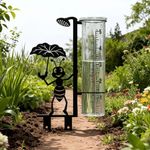 Metal Rain Gauge Stake, Iron Art Outdoor Glass Tube Rain Gauge, Removable