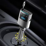85W Fast Charging 3-in-1 Retractable Car Charger with LED Display USB-C FM-BT✅