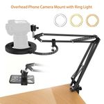Overhead Phone Camera Mount with Ring Light Adjustable Scissor Arm Stand Tripod