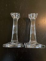Vintage Crystal Glass Etched Floral Candle Stick Holders Starburst Bottom 7”