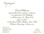 David Gilmour's 50th birthday invitation card