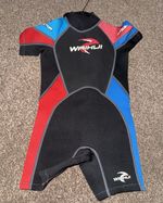 Waihui Children’s Shortie Wetsuit Shorties Size 3-4 Yrs Black/Red/Blue