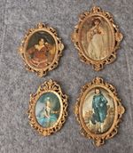 4x Italian Silk Gilded Brass Pictures People Frames Rococo Victorian Vintage