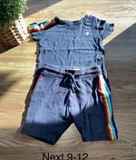NEXT Rainbow Stripe 2pc Outfit Set T-Shirt & Shorts Cotton Jersey 9-12m