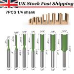 7PCS 1/4" Shank Single Double Flute Straight Router Bit Tool Set For Woodworking
