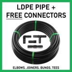 Garden irrigation ldpe water supply pipe with FREE CONNECTORS,25m,50m +100m pipe