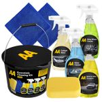 AA Car Cleaning Kit, 8-Piece with 4 Cleaners, 2 x  Cloths, Sponge and 15L Bucket