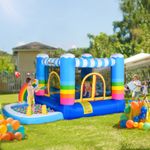 Kids Rainbow Bouncy Castle & Pool House Inflatable Trampoline w/ Blower Pump