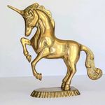 Solid Brass Unicorn Mythical Horse on Base Vintage Figurine Home Decor Office 