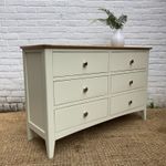 Modern Cream 6 Drawer Chest - Painted with Oak Top