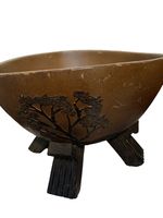 UNUSUAL LARGE VINTAGE CARVED BOWL WITH 4 FEET 1970s heavy 2.8kg 30cm diameter