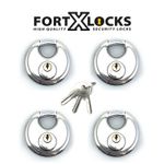 90MM STAINLESS STEEL HEAVY DUTY WEATHERPROOF DISC PADLOCK ** KEYED ALIKE ** X 4