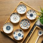 10cm Japanese Style Ceramic Dipping Bowls - 3 Oz Blue & White Set of 6