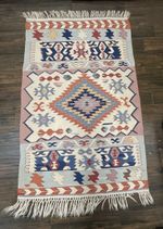 Vintage Handwoven Wool  Turkish Kilim Rug 45x71 Inches