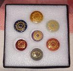 7 Chakra Natural Smooth Crystal Stones Set, Gold Chakra Symbols, Gift Box