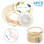 set of 6 Bamboo Hand Embroidery Cross Stitch Ring Hoop Frames Top Quality 4"-9"