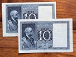 Italy 10 Lire 1939 consecutive pair UNC King Vittorio Emanuele III P-25c.1