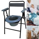 Folding Steel Commode Chair Portable Toilet with Safety Lock and 9 Litre Pail