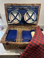 Optima John Lewis Picnic Basket & Ceramic Tableware For 4 People Outdoor Vintage