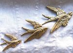 Vintage Brass Wall Art Swallows x 3 Wall Hanging Swallow / Bird Trio
