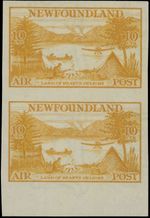 1933, NEWFOUNDLAND-AIR, LAND OF HEART'S DELIGHT, 10C VERT IMPERF PAIR LH U#С14a